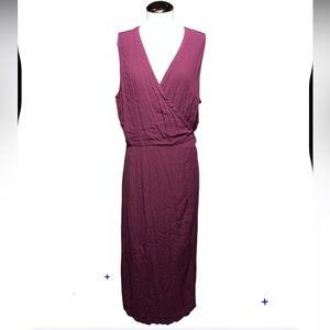 Garnet Hill maroon true wrap crepe dress size 10 sleeveless v neck fall office